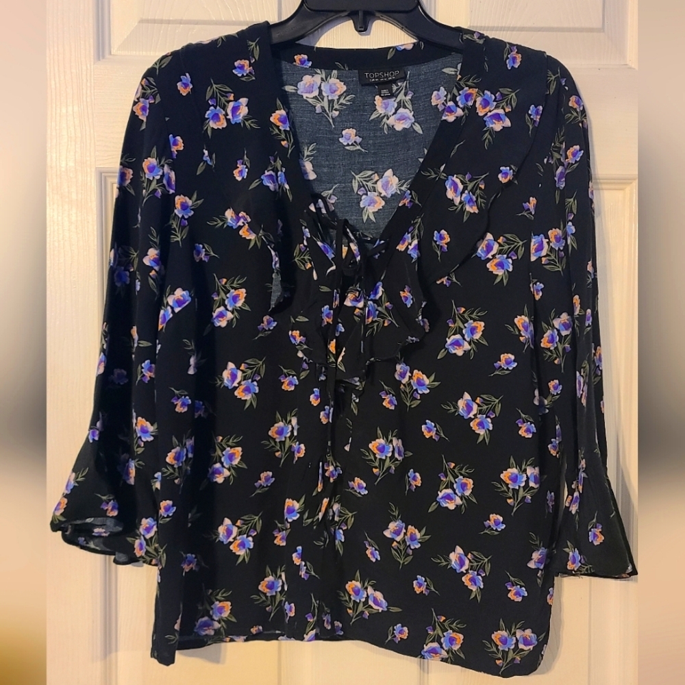 TOPSHOP FLORAL LATTICE BLOUSE TOP SIZE 12